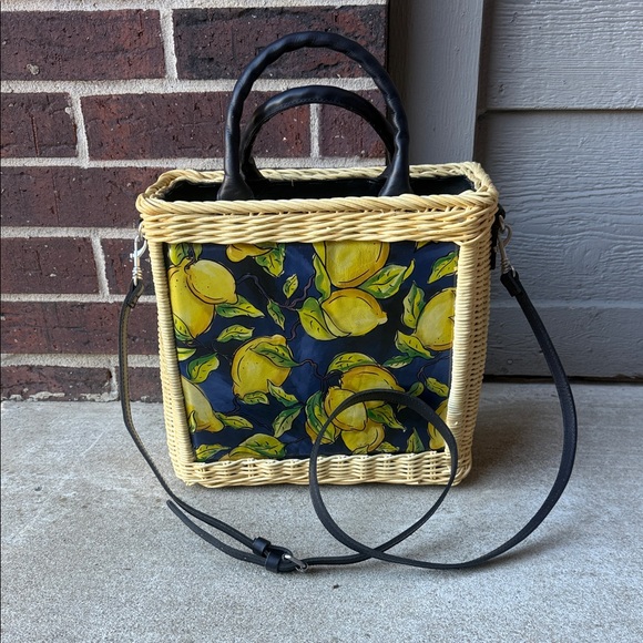 Patricia Nash Handbags - Patricia Nash Yellow Lemon Print Wicker Tote